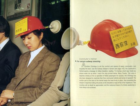 Sleeping helmet, #Chindogu best inventions. Useless Inventions, Crazy Inventions, Funny Inventions, Japanese Inventions, Weird Inventions, Useless Things, Humanity Restored, New Inventions, Strong Quotes