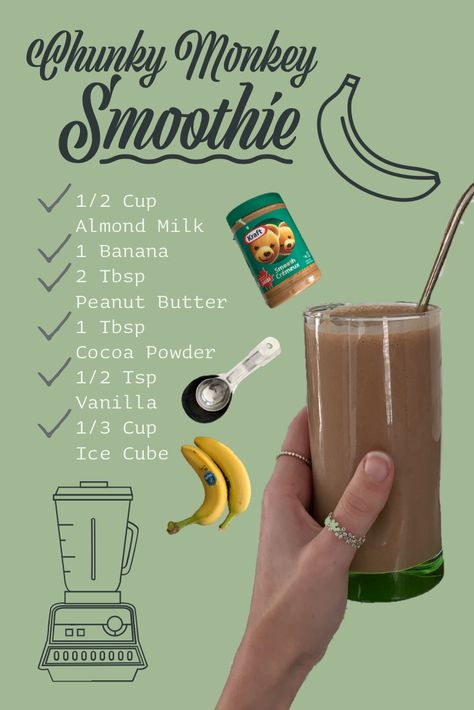 Banana Chocolate Smoothie Recipe, Chunky Monkey Protein Shake, Chocolate Smoothie Recipes No Banana, Funky Monkey Smoothie, Peanut Butter Banana Chocolate Smoothie, Peanut Butter Smoothie Recipes, Pb Banana Smoothie, Peanut Butter Chocolate Smoothie, Banana Chocolate Smoothie