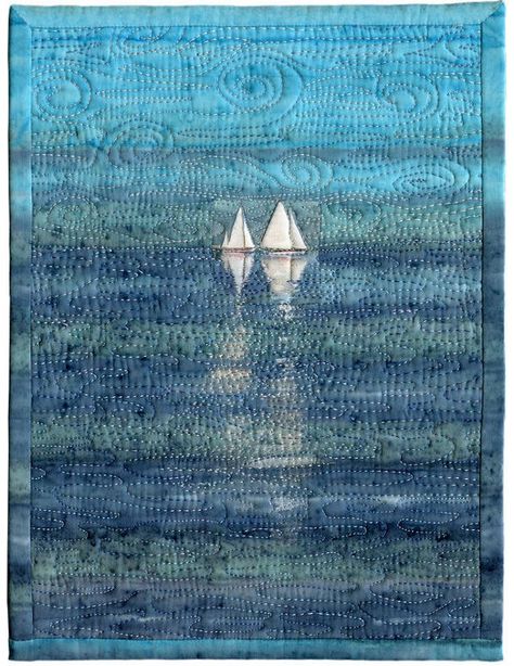 beautiful quilt. Seascape Quilts, Colchas Quilting, Sky And Water, Ocean Quilt, Nautical Quilt, Beach Quilt, Sea Quilt, Landscape Art Quilts, Quilted Wall Hanging