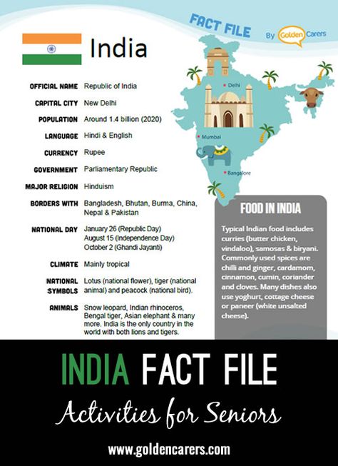 Fun Facts About India, Activity Ideas For Seniors, Facts About India, Ideas For Seniors, Ias Study Material, Interesting Quizzes, About India, Indian History Facts, Country Facts