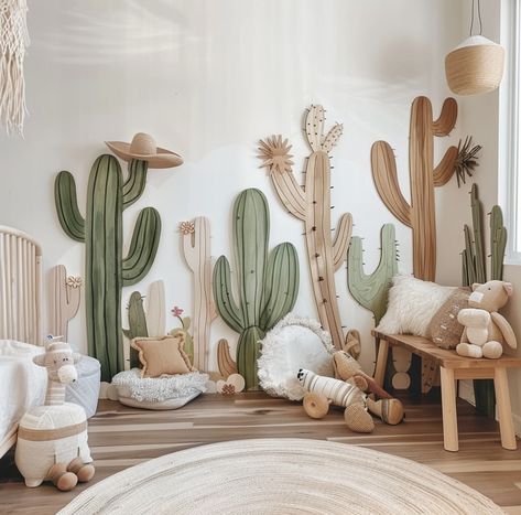 Desert Nursery Ideas, Desert Playroom, Desert Baby Nursery, Arizona Nursery, Desert Theme Nursery, Desert Nursery Theme, Boho Girls Bedroom, Desert Nursery, Western Nursery