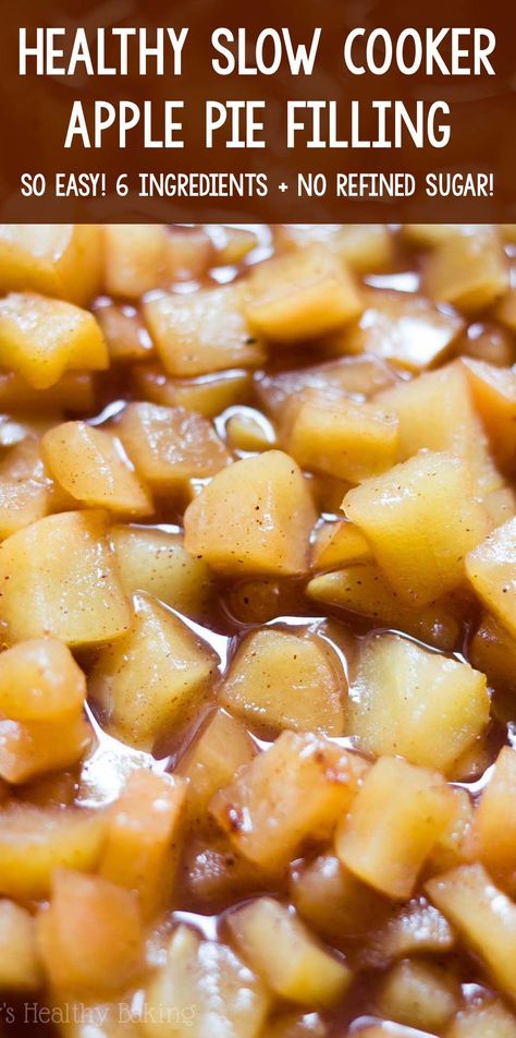 Healthy Slow Cooker Apple Pie Filling – the easiest recipe you'll ever make! It's clean eating, SO much better than canned & healthy enough for breakfast too! ♡ how to make apple pie filling. easy homemade apple pie filling. best healthy sugar free apple pie filling recipe. Healthy Apple Pie Filling, Slow Cooker Apple Pie, Sugar Free Apple Pie, Sugar Free Pie, Healthy Apple Pie, Apple Butter Crock Pot, Slow Cooker Apple, Apple Pie Filling Recipes, Homemade Apple Pie Filling