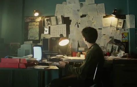 Bandersnatch: Stefan’s room with ZX Spectrum & Manic Miner poster Detective Office, Childhood Innocence, Cinematic Shots, Detective Aesthetic, Pub Design, Bg Design, Chaotic Academia, Cinematic Lighting, Style Box