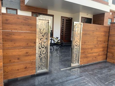 Acp Sheet Main Gate Design, Iron Gates Latest Designs, Hpl Gate Design Modern, House Gate Design Front Entry, Hpl Gate Design, Steel Main Gate Design, Ss Gate Design, Modern Iron Gate Designs, Modern Front Gate Design