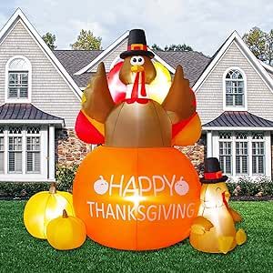 Thanksgiving Inflatables Turkey Outdoor Decorations - Blow Up Turkey Inflatable Yard Lawn Decorations, 6FT Turkey on Pumpkin with Build-in LED Lights #Thanksgiving Thanksgiving Inflatables, Thanksgiving Night, Halloween Projector, Baby Turkey, Turkey Decor, Lawn Decorations, Thanksgiving Color, Mr Christmas, Grey Christmas