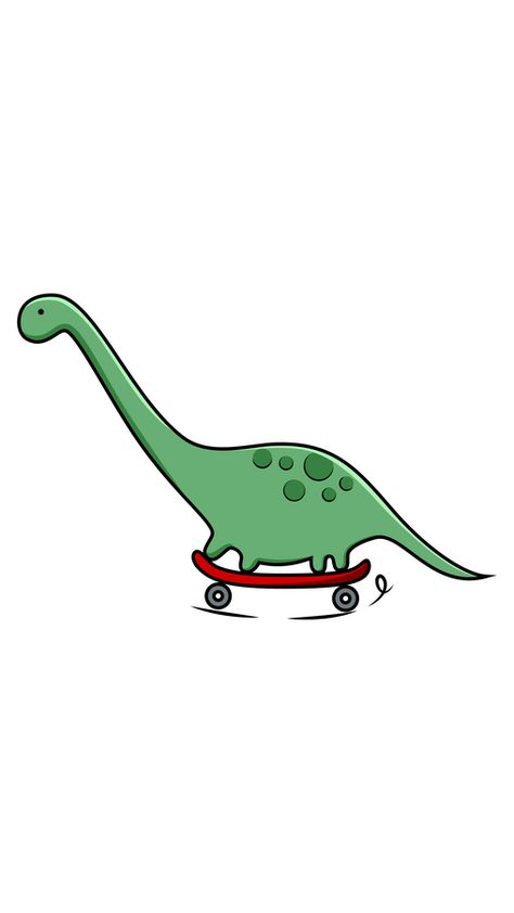 This pretty green dinosaur with a long neck decided to ride a red skateboard instead of walking with its short legs. The cute sticker with Dinosaur skater on Skateboard!. Dinosaur On Skateboard, Skateboarding Dinosaur, Dino On Skateboard, Long Neck Dinosaur Drawing Cute, Long Neck Dinosaur Drawing, Green Dinosaur, Cute Small Drawings, Dinosaur Wallpaper, Dinosaur Drawing