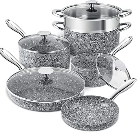 Amazon.com: MICHELANGELO Stone Cookware Set 10 Piece, Ultra Nonstick Pots and Pans Set with Stone-Derived Coating, Kitchen Cookware Sets, Stone Pots and Pans Set, Granite Pots and Pans - 10 Piece: Home & Kitchen Stoneware Cookware, Stone Cookware, Best Non Stick Cookware, Non Stick Cookware, Kitchen Cookware Sets, Nonstick Cookware Sets, Fry Pan Set, Gadgets Kitchen Cooking, Pots And Pans Sets