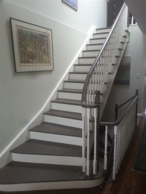 Best 5 Painted Basement Stairs Gray #stairs #stairsdesign #design #ideas Grey Painted Stairs, Indoor Steps, Diy Stairs Makeover, Basement Steps, Gray Stairs, Painted Staircases, Stair Makeover, White Stairs, Contemporary Staircase