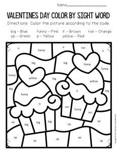 Color by Sight Word Valentine's Day Preschool Worksheets Cupcakes Valentine Sight Words, Word Coloring Pages, Color By Sight Word, Valentine Worksheets, Teacher Giveaway, Preschool Sight Words, Kindergarten Valentines, Sight Word Coloring, Word Skills