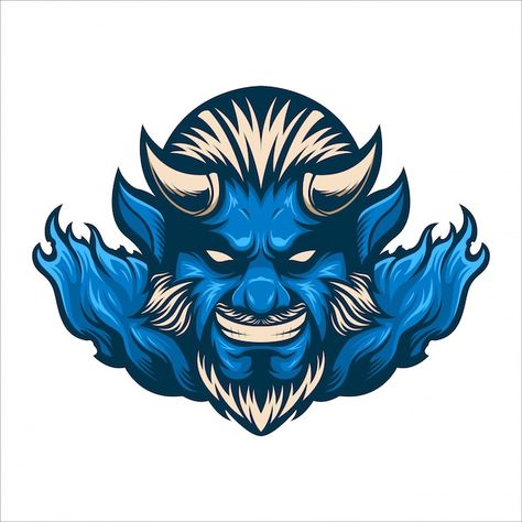 Mascot logo blue devil Premium Vector | Premium Vector Devil Man, Skull With Horns, Demon Wings, Goat Skull, Halloween Illustration, Blue Devil, Mascot Logo, Logo Icon, Mascot Design