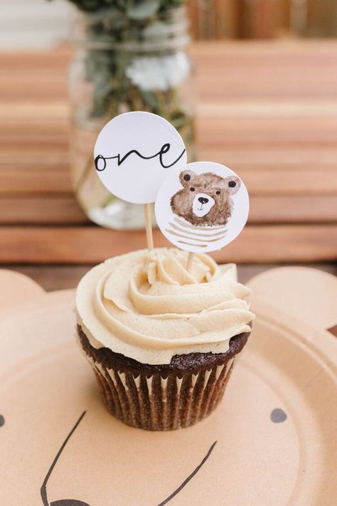 Cupcake With Topper, Teddy Bear Birthday Cupcakes, Teddy Bear Picnic Cupcakes, Teddy Party Ideas, Cupcake Teddy Bear, Beary First Birthday Cupcakes, Bear Themed Birthday Cake, 1st Birthday Cupcakes For Boys, Bear 1st Birthday