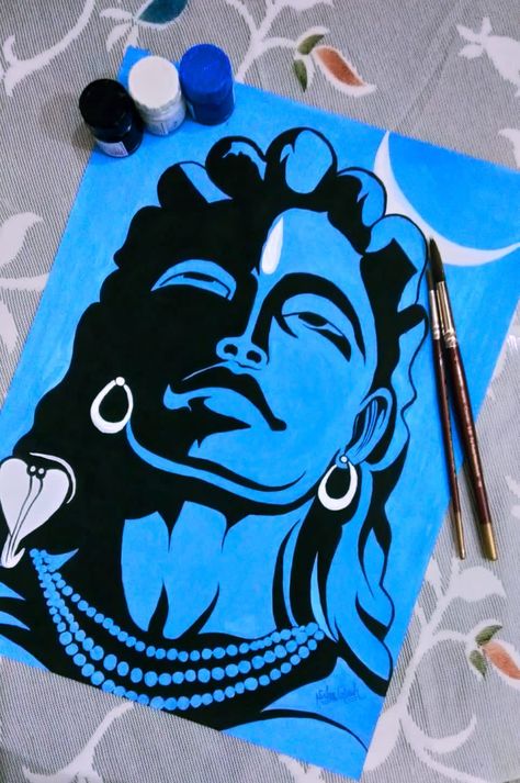 🙏🙏 Sivan Lord Painting Canvas, Shivan Drawings Art, Shiv Ji Easy Painting, Shiv Painting Canvases Easy, Mahadev Canvas Painting, Shiv Sketch, Canvas Painting God, Colourful Sketches, Mahadev Painting