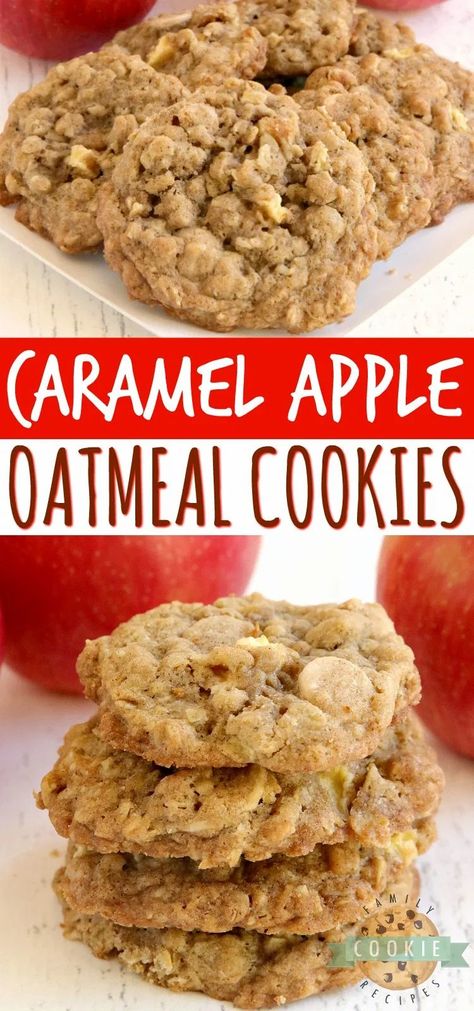 Caramel Baking Chips, Caramel Oatmeal Cookies, Caramel Apple Oatmeal, Caramel Apple Oatmeal Cookies, Caramel Baking, Caramel Oatmeal, Apple Cookies Recipes, I Lost 100 Pounds, Caramel Apple Cookies