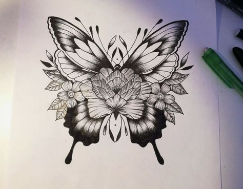 Piercing Drawing, Throat Tattoos, Butterfly With Flowers, Throat Tattoo, Drawing Female, Geniale Tattoos, Badass Tattoos, Time Tattoos, Dream Tattoos