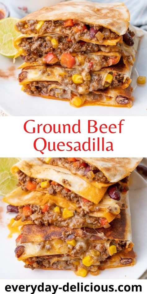 Quesadilla Recipes Beef, Ground Beef Quesadillas, Cheesy Ground Beef, Beef Quesadillas, Ground Beef Recipes Mexican, Quesadilla Recipe, Rotisserie Chicken Recipes, Quesadillas, Mexican Dishes