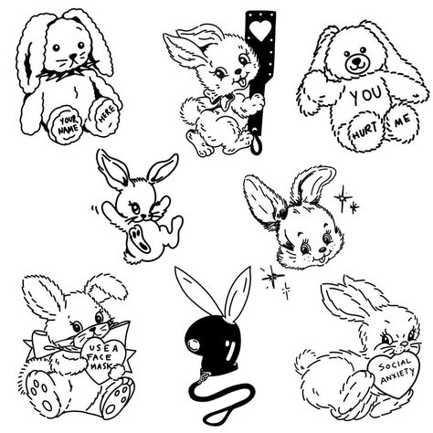 Teddy Bunny Tattoo, Cute Bunny Tattoo Ideas, Cartoon Bunny Tattoo, Rope Bunny Tattoo, Bunny Flash Tattoo, Evil Bunny Tattoo, Bunny Tattoo Cute, Cute Rabbit Tattoo, Traditional Bunny Tattoo