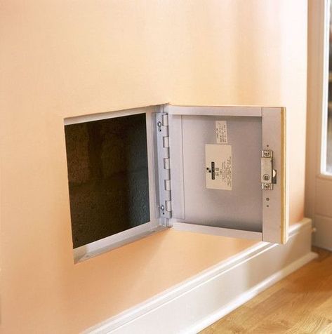 Safe Box Ideas Hiding Places, Hidden Safe Ideas, Secret Locker, Hidden Wall Safe, Safe Room Doors, Medical Office Interior, Secret Walls, The Thieves, Secret Hiding Places