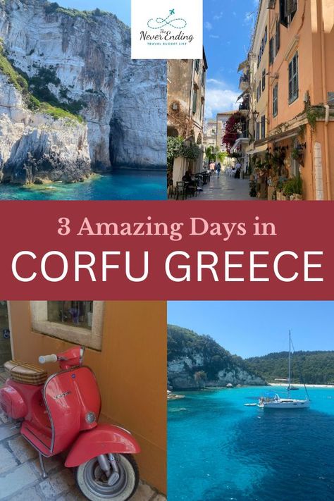 Corfu Greece itinerary Greece Bucket List, Greek Islands To Visit, Greece Itinerary, Corfu Island, Greece Travel Guide, Corfu Greece, Travel Itinerary Template, Santorini Greece, Corfu