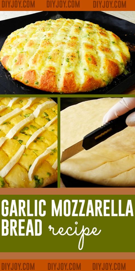 Garlic Mozzarella Bread, Mozzarella Bread, Diy Bread, Recipe Bread, Cheese Bread Recipe, Baking Easy, Bread Breakfast, Garlic Cheese, Top Diy