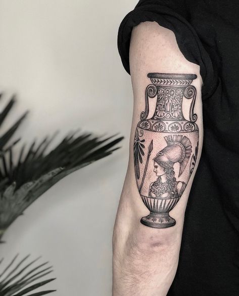 Greece Mythology Tattoo, Mythology Tattoo Ideas, Ancient Greek Tattoo, Greece Tattoo, Vase Tattoo, Athena Tattoo, Greek God Tattoo, Chicken Tattoo, Ancient Art Tattoo