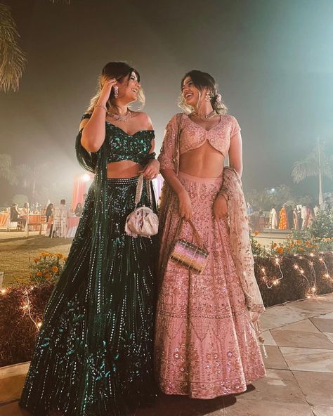 Top Fashion Bloggers On Instagram To Follow For Fashion Tips - ShaadiWish Matching Lenghas Sisters, Lehenga For Friends Wedding, Lehanga Photo Poses With Friends, Brids Mades Dresses Indian, Poses In Lehenga With Sister, Lehnga For Bride's Sister, Indian Wedding Wear For Sister, Cousin Wedding Outfit Indian, Lehenga For Bride's Sister Indian