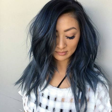 Steel Blue Blue Steel Hair, Denim Blue Hair, Midnight Blue Hair, Dark Balayage, Blue Hair Color, Denim Hair, Dark Blue Hair, Dark Days, Balayage Color