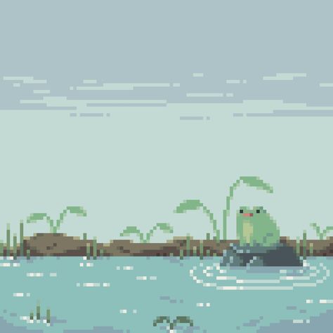 Background Cool, Pixel Art Landscape, Pixel Art Background, Cool Pixel Art, Pixel Drawing, Art Landscape, Green Aesthetic, Art Background, Ducks