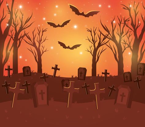 fundo de desenho colorido de halloween do cemitério Halloween Fundo, Fundo Halloween, Graveyard, Color Design, Wallpapers, Collage, Halloween, Pins, Color