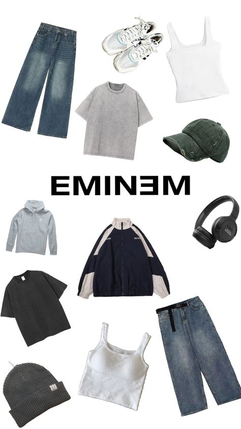 Eminem Halloween Outfits, Eminem Concert Outfit, How To Dress Like Eminem, Eminem Aesthetic Outfit, Rap Outfit Woman, Eminem Outfits Inspiration, Eminem Style Girl, Eminem Costume, Eminem Clothes