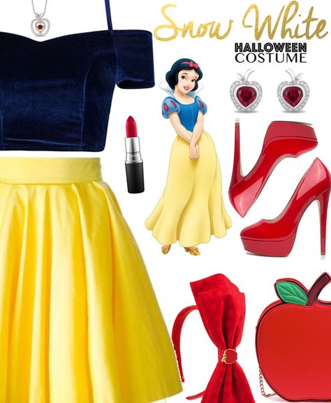 Womens Snow White Costume, Snow White Outfit Aesthetic, Disneybound Snow White, Diy Snow White Costume For Women, Snow White Aesthetic Outfit, Snow White Diy Costume, Snow White Outfit Ideas, Snow White Costume Women, Halloween Costume Snow White