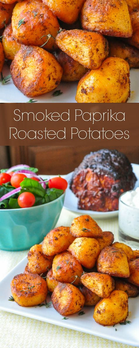 Smoked Paprika Roasted Potatoes - you'll want to serve these roast potatoes with everything from lamb to chicken souvlaki and more. Simple, flavourful and perfectly golden crispy. Delicious with your favourite tzatziki as a dip too. Chicken Souvlaki, Rock Recipes, Roast Potatoes, Potato Side Dishes, Think Food, Portuguese Recipes, Potato Dishes, Perfect Side Dish, Side Recipes