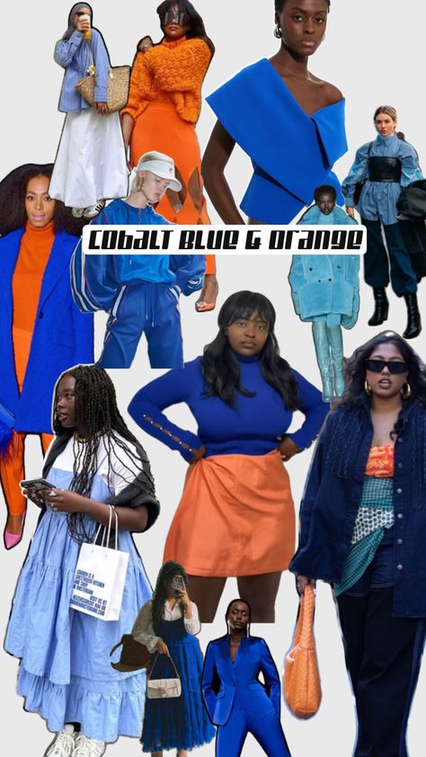 Cobalt blue and orange outfits Fall Color Combinations, Blue Color Combinations, Fall Color, Style Trends, Color Combination, Cobalt Blue, Blue Orange, Fall Colors, Cobalt