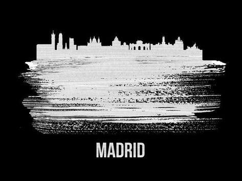 Madrid Skyline Brush Stroke White by NAXART Studio - Canvas Print at NAXART.com Madrid Skyline, Liverpool Skyline, Minneapolis Skyline, Miami Skyline, White Art Print, London Skyline, White Prints, White Art, Urban Art