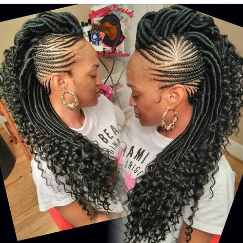 Blackhair_Flair 🖤 on Instagram: “Stylist to be contacted for any inquiries or bookings: @margo_braids 🤩🤩🤩 . . . ➖➖➖➖➖➖➖➖➖➖➖➖➖➖➖ ➡️ My @Blackhair_flair is a pic sharing page,…” Faux Locs Mohawk Styles, Mohawk Braid Styles, Mohawk Braids, Braided Mohawk, Braided Mohawk Hairstyles, Braids With Shaved Sides, Mohawk Styles, Crochet Styles, Shaved Side Hairstyles