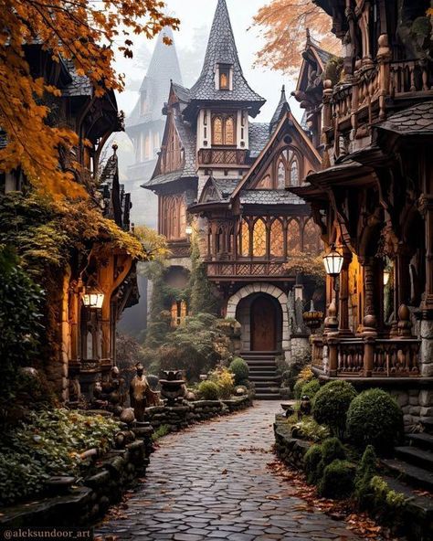 Fantasy Landscape Photography, Magical Buildings, Magical Architecture, Mystical House, Fairytale Architecture, Autumn Castle, Mystical Castle, Enchanted House, Magical Village