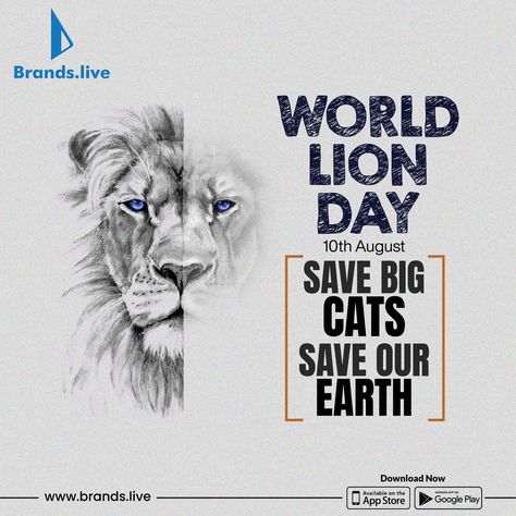 World Lion Day, Save Our Earth, Marketing Poster, Big Cats, Business Logo, Business Marketing, Lion, Tool Design, Festival