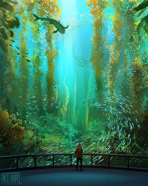 Sea Creatures Drawing, Aquatic Art, Environment Painting, Underwater Painting, Kelp Forest, Under The Ocean, Forest Illustration, Landscape Illustration, Beautiful Backgrounds