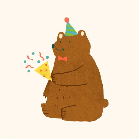 Cute festive brown element vector | premium image by rawpixel.com / Toon Birthday Cute Drawings, Cute Birthday Illustration, Birthday Cute Illustration, Cute Birthday Doodles, Happy Birthday Illustration, Happy Bear, Illustration Funny, Birthday Bear, Birthday Cartoon