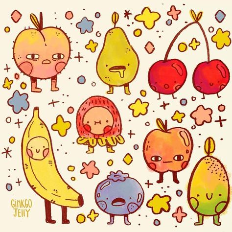 Fruit Drawing, Drawing Procreate, Fruits Drawing, Art Fruit, Drawing Artist, Cute Little Drawings, Sketchbook Art Inspiration, Art Journal Inspiration, Doodle Drawings