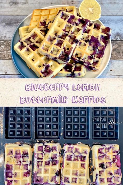 These Blueberry Lemon waffles are devine and super fluffy thanks to the buttermilk. Enjoy them with some powdered sugar, it's delicious! Blueberry Lemon Waffles, Lemon Waffles, Best Waffle Recipe, Buttermilk Waffles, Blueberry Waffles, Fluffy Waffles, Citrus Recipes, Buttermilk Recipes, Delicious Donuts