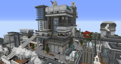 Sci Fi Minecraft, Minecraft Cyberpunk City, Minecraft Futuristic Building, Minecraft Sci Fi Builds, Fallout Map, Sci Fi House, Minecraft Cyberpunk, City Minecraft, Minecraft City Buildings