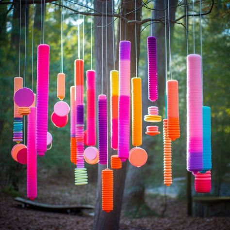 Creative Shade Ideas Outdoor, Pool Noodle Art Installation, Pool Noodle Ideas Decorations, Pool Noodle Party Decorations, Outdoor Wall Decor Diy, Pool Noodle Sculpture, Pool Noodle Tree, Street Decoration Ideas, Installation Art Ideas Diy