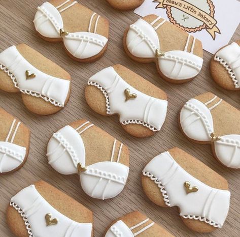 Bridal Shower Biscuits, Lingerie Shower Cookies, Piped Cookies, 2 Weeks Notice, Lingerie Cookies, Bachelorette Cookies, Vanilla Biscuits, Cellophane Wrapping, Bridal Cookies