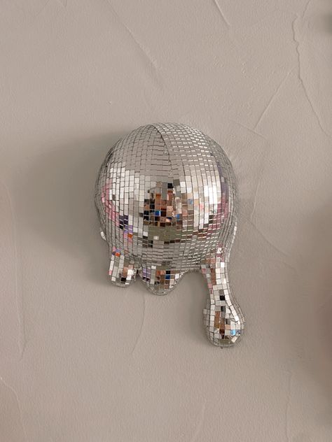 Disco Ball Skateboard, Dripping Disco Ball, Melting Disco Ball, Disco Bedroom, Disco Tiles, Disco Ball Wall Art, Disco Ball Wall, Diy Disco Ball, Chrome Decor