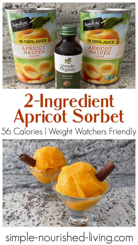 Apricot Sorbet, Ww Dessert Recipes, Apricot Dessert, No Cook Recipes, Ww Freestyle Recipes, Chocolate Sorbet, Low Calorie Fruits, Low Fat Snacks, Apricot Recipes