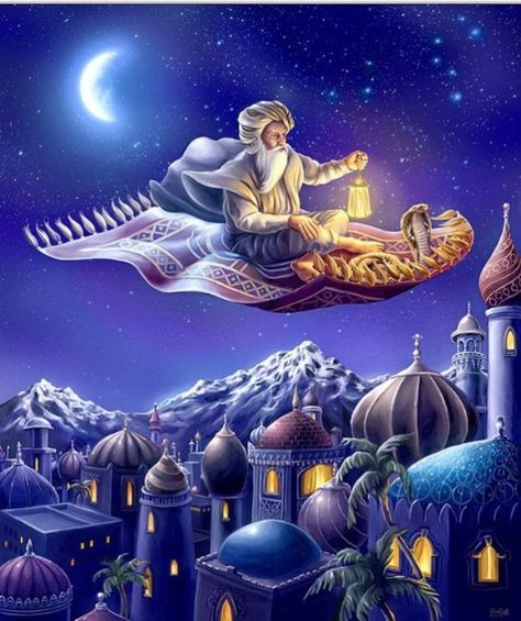 Magic Carpet Ride, 1001 Nights, Flying Carpet, Arabian Night, Islamic Paintings, Night Art, Magic Carpet, Arte Fantasy, Arabian Nights