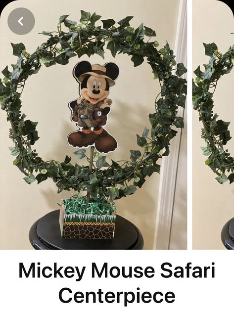 Mickey Mouse Photo Booth, Safari Centerpieces, Mickey Mouse Centerpiece, Animal Decorations, Mickey Mouse Themed Birthday Party, Mickey Mouse First Birthday, Mickey Mouse 1st Birthday, Mickey Birthday Party