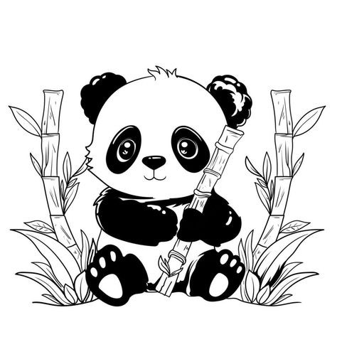 Cute baby panda outline page of coloring book for children black and white Hand painted animal sketches in a simple style for tshirt print, label, patch or sticker Vector illustration Panda Outline Drawing, Panda Outline, Cute Panda Drawing, Panda Svg, Panda Clipart, Handmade Wallpaper, Panda Drawing, Panda Lindo, Cartoon Panda