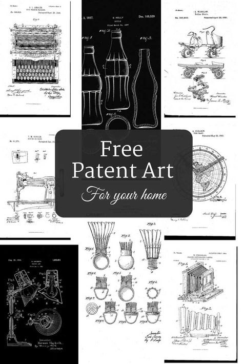 Did you know that Google has a patent search? Here I've downloaded curated some of the best patent art images for your home. #patent #printables #blueprint Patent Art Prints, Blueprint Art, Free Printable Wall Art, Free Printable Art, Picture Boxes, Patent Art, Free Poster, Up Book, Patent Prints