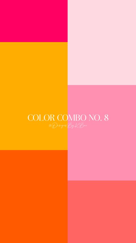 Yellow Pink Orange Aesthetic, Yellow Orange Pink Color Palette, Pink Orange Gold Color Palette, Color Palette With Hot Pink, Pink Blue Orange Color Palette, Modern Feminine Branding Color Palette, Bold Colour Palette Branding, Pink Orange Yellow Color Palette, Pink Orange Blue Color Palette